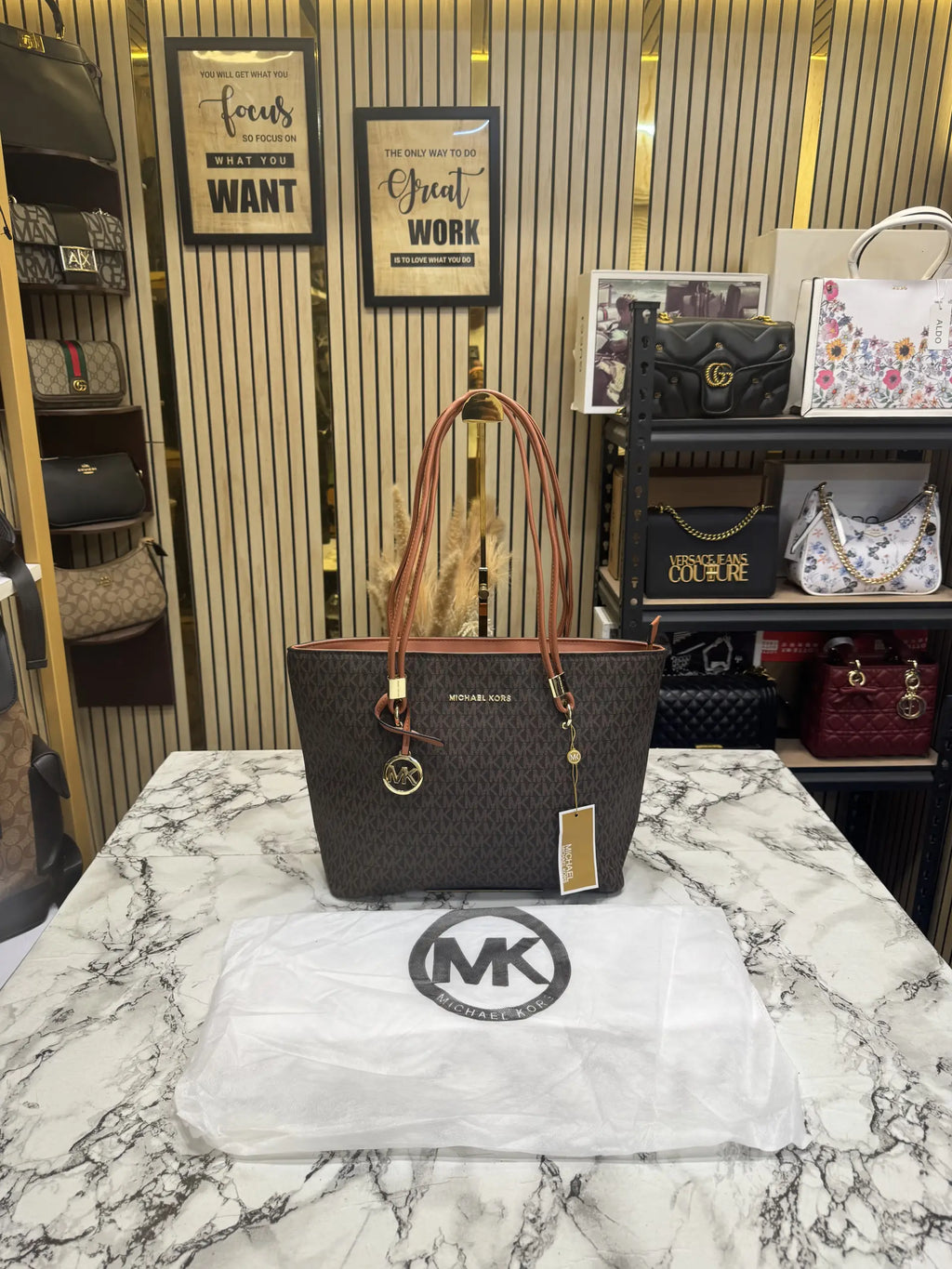 Michael Kors Jet Set Travel Large Logo Tote Bag  With Dust Bag Coffee Brown