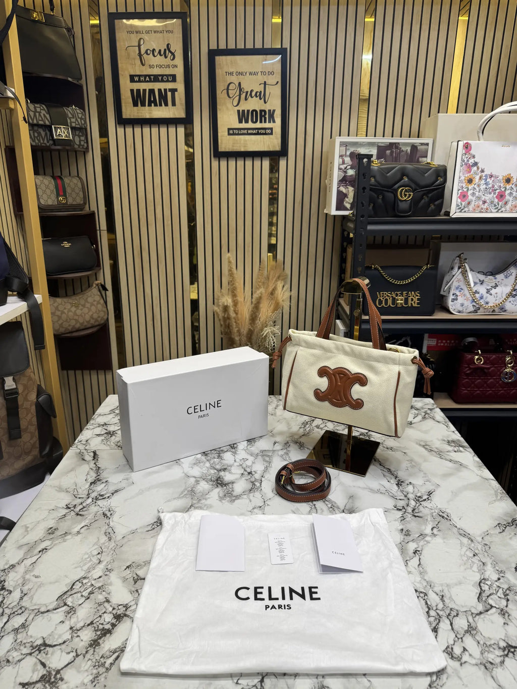 Celine Cabas Cuir Triomphe Bag With OG Box And Dust Bag  CreamWhite