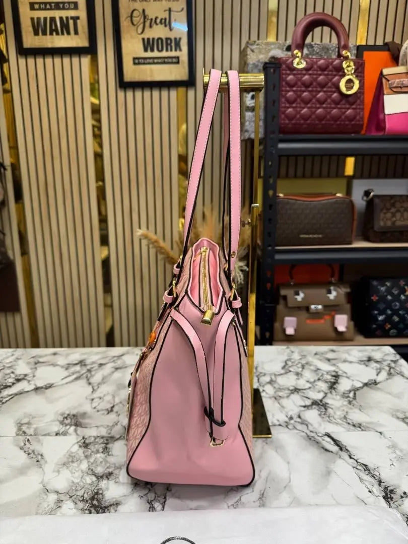 Michael Kors Jet Set Travel Signature Logo Large Top-Zip Tote Bag With Dust Bag Pink