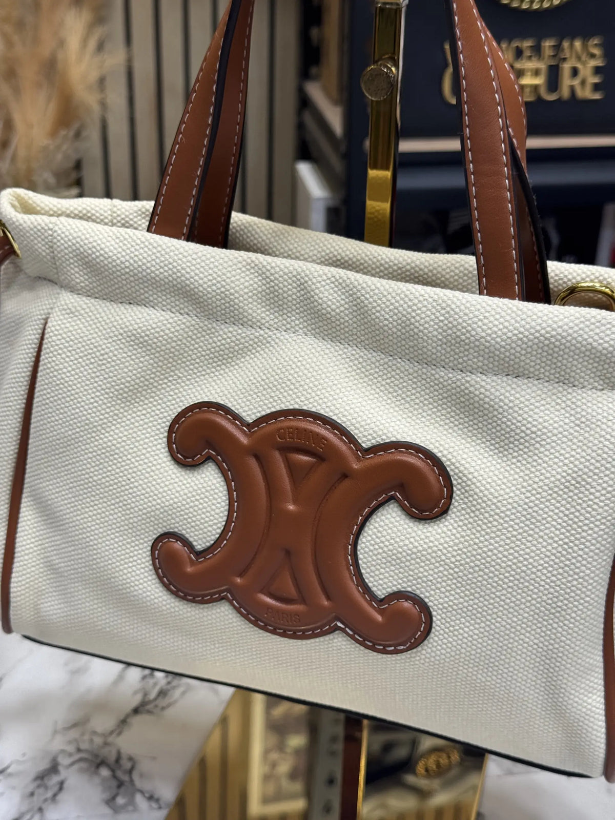 Celine Cabas Cuir Triomphe Bag With OG Box And Dust Bag  CreamWhite
