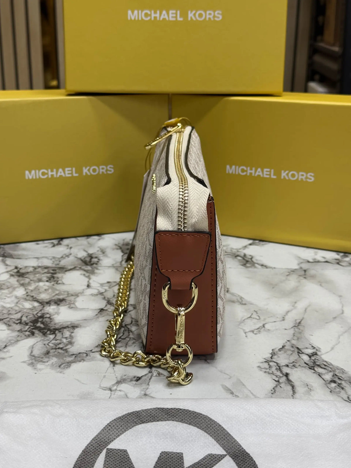 Michael Kors Signature Logo Chain Crossbody  Vanilla  Tan 1930