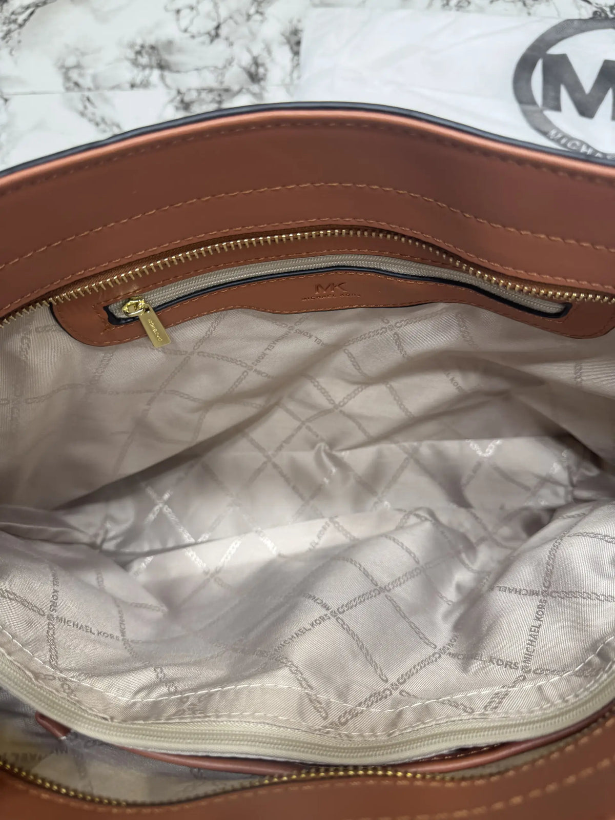 Michael Kors Jet Set Travel Large Logo Tote Bag  With Dust Bag  Biege Brown