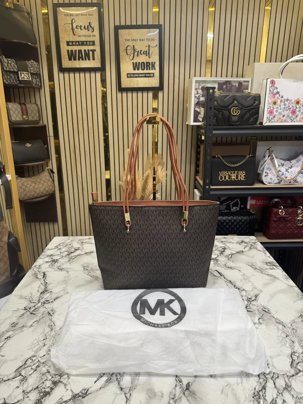 Michael Kors Jet Set Travel Large Logo Tote Bag  With Dust Bag Coffee Brown