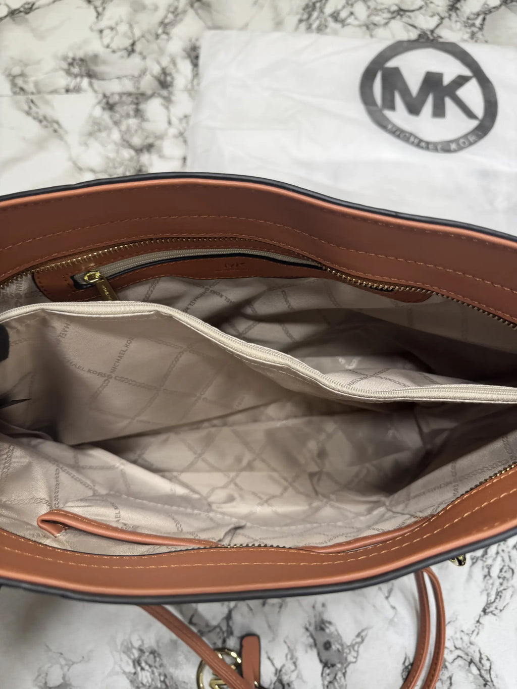 Michael Kors Jet Set Travel Large Logo Tote Bag  With Dust Bag  Biege Brown