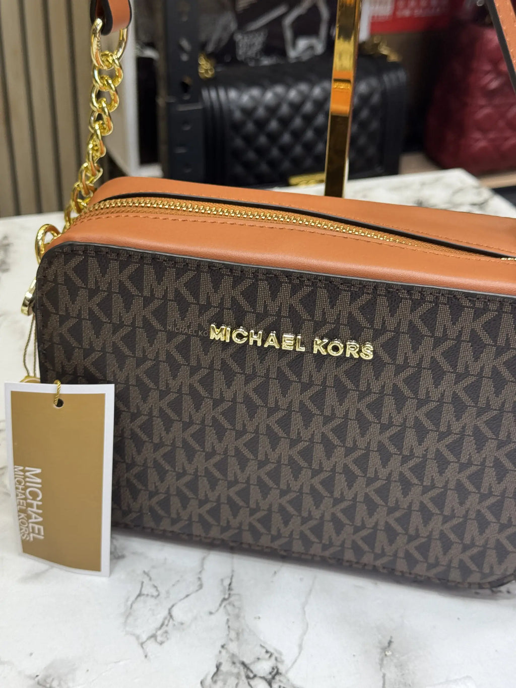Michael Kors Jet Set Medium Logo Camera Bag Coffee Brown With Box  Dust Bag 60688