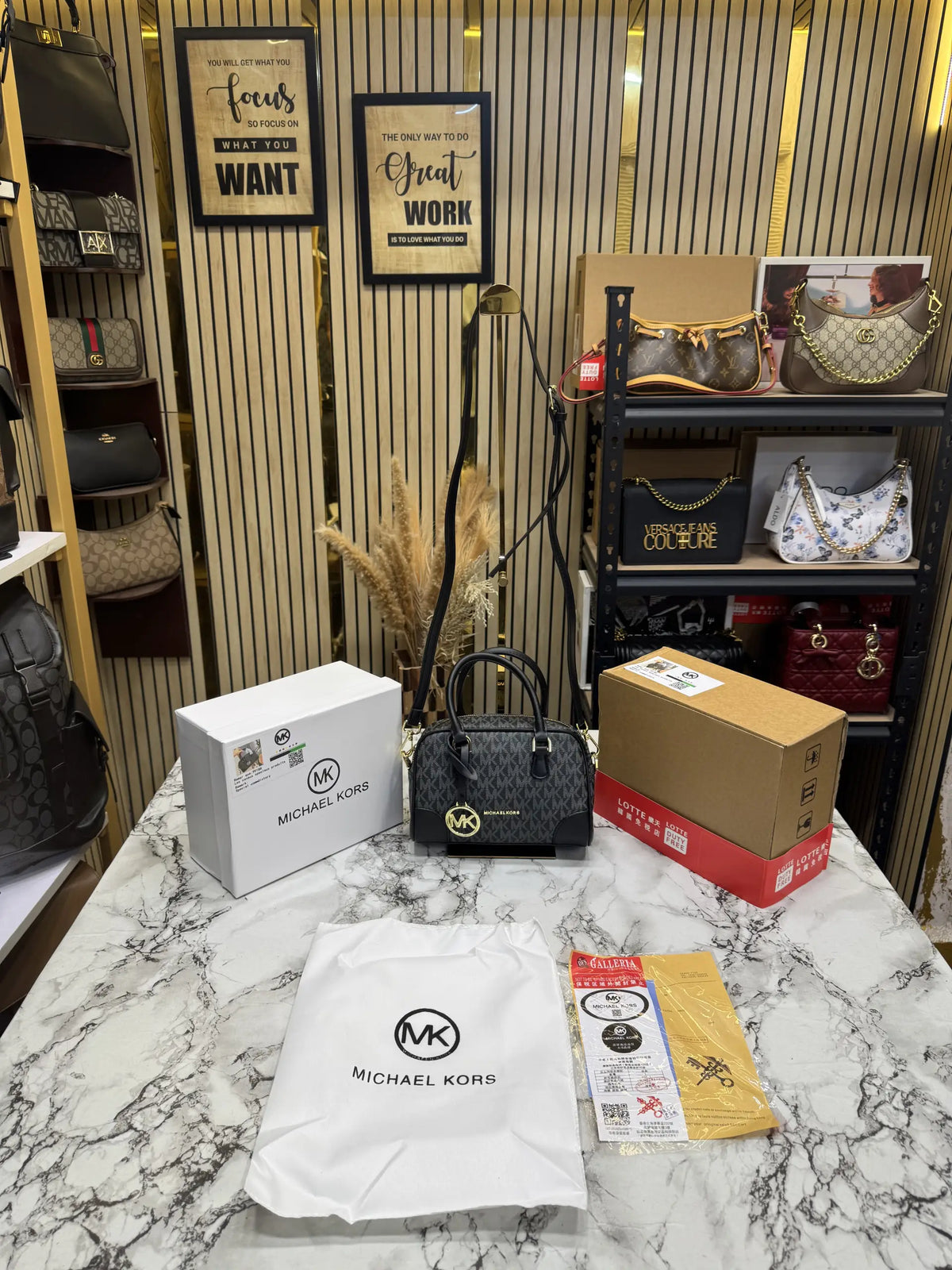Michael Kors Camille Small Logo Satchel Black Double Box Dust Bag 99188