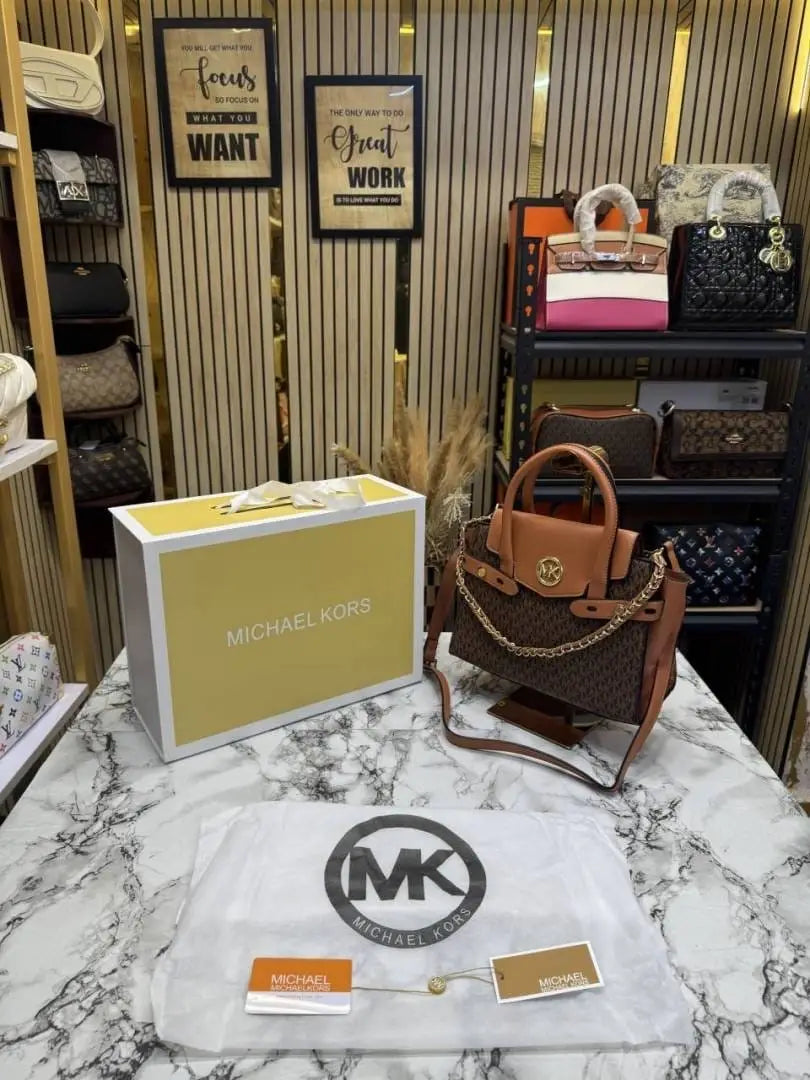 Michael kors Signature Carmen Flap Leather Satchel Handbag Brown