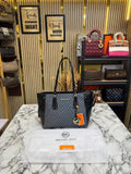Michael Kors Jet Set Travel Signature Logo Large Top-Zip Tote Bag With Dust Bag Black