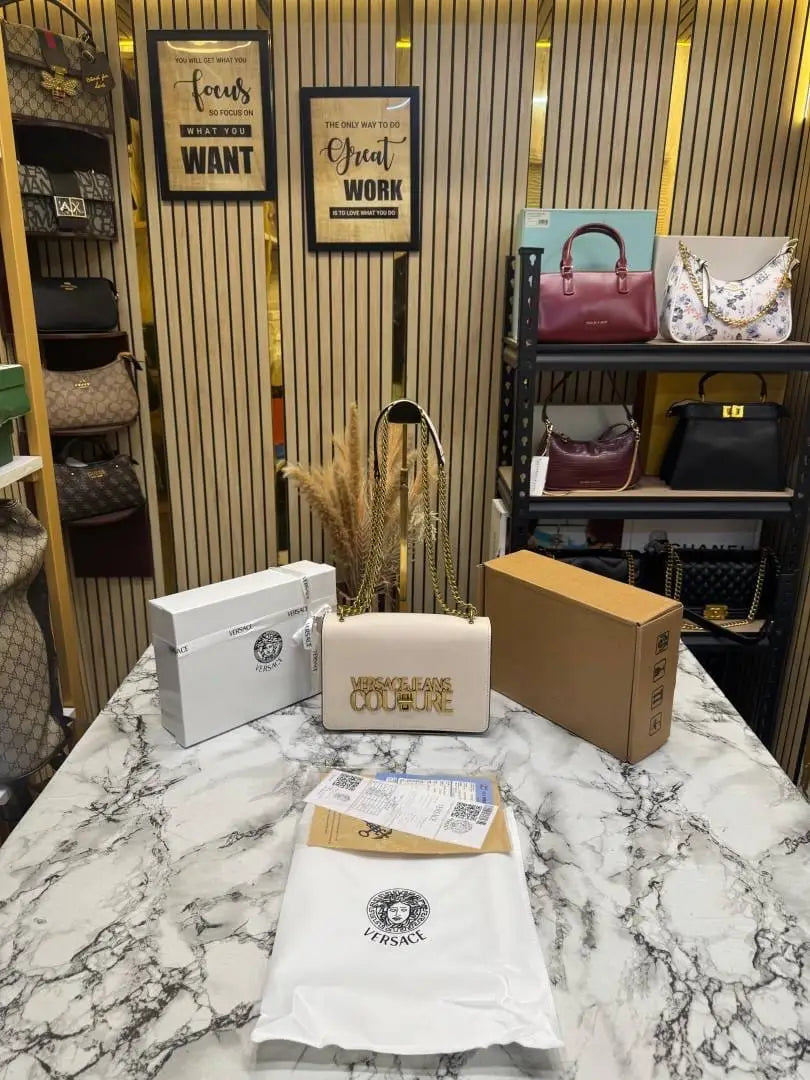 Versace Jeans Couture Logo Flap Shoulder Bag with Double Box And Dust Bag White 79513