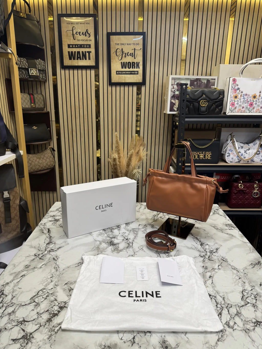 Celine Cabas Cuir Triomphe Bag With OG Box And Dust Bag - Brown