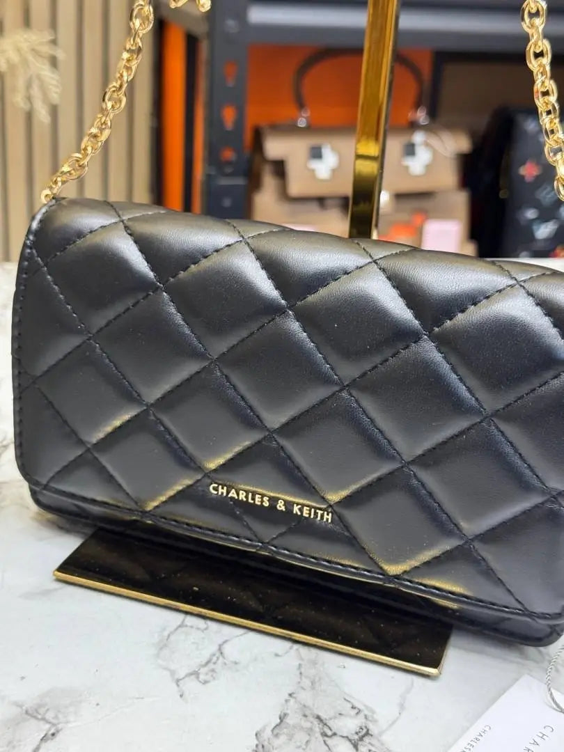 Charles and Keith Quilted Shoulder Bag With Box Black