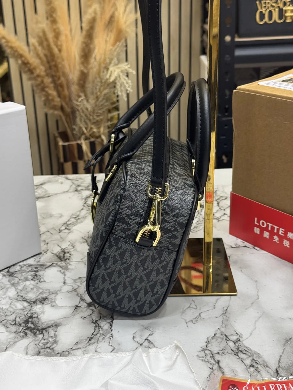 Michael Kors Camille Small Logo Satchel Black Double Box Dust Bag 99188