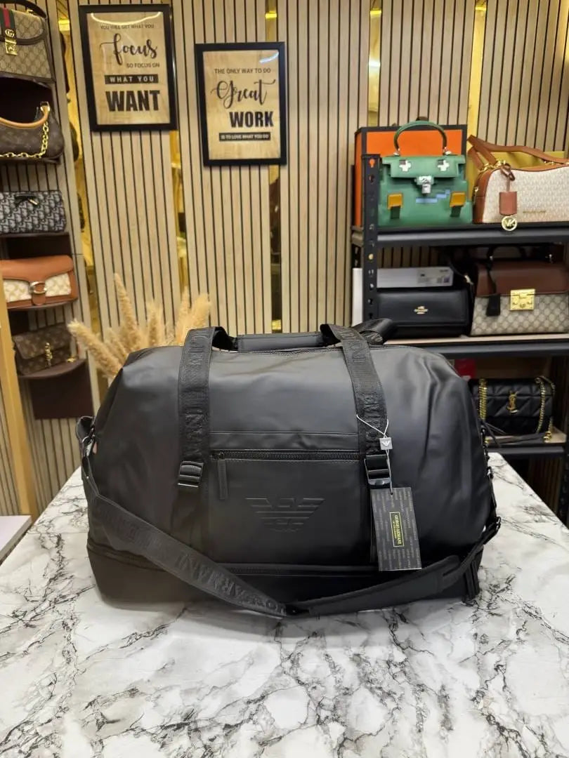 Emporio Armani Signature Black Weekender Duffle Bag A16007