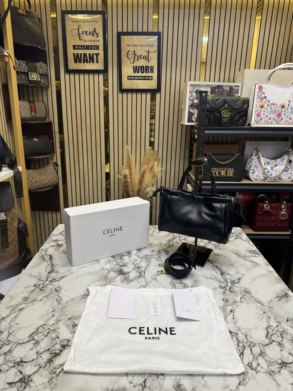 Celine Cabas Cuir Triomphe Bag With OG Box And Dust Bag - Black