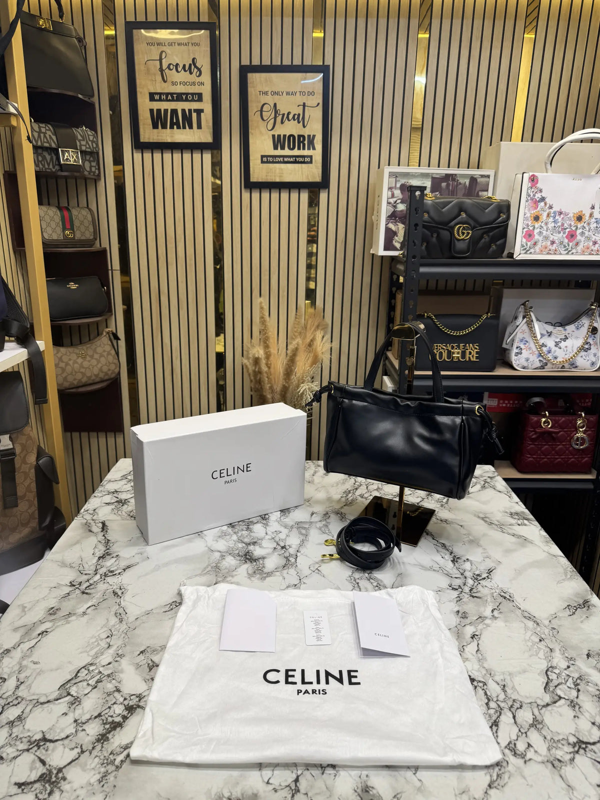Celine Cabas Cuir Triomphe Bag With OG Box And Dust Bag - Black