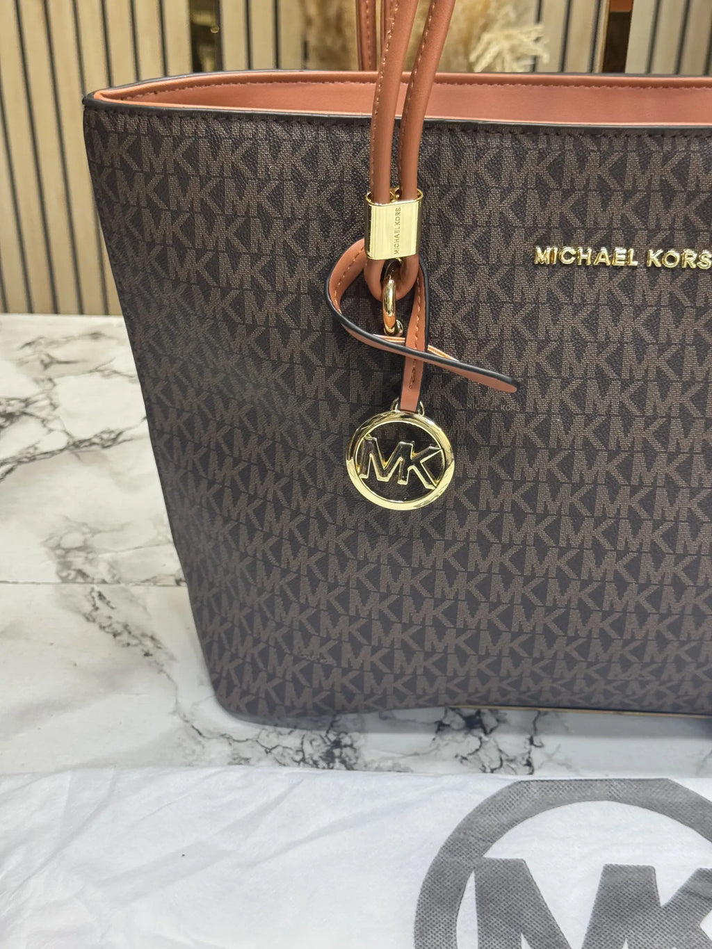 Michael Kors Jet Set Travel Large Logo Tote Bag  With Dust Bag Coffee Brown
