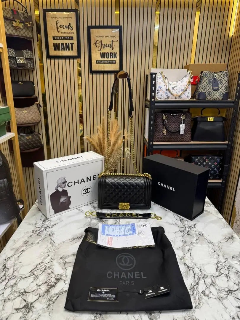 Chanel le Boy Quilted Flap Shoulder Bag With Double Box And Dust Bag