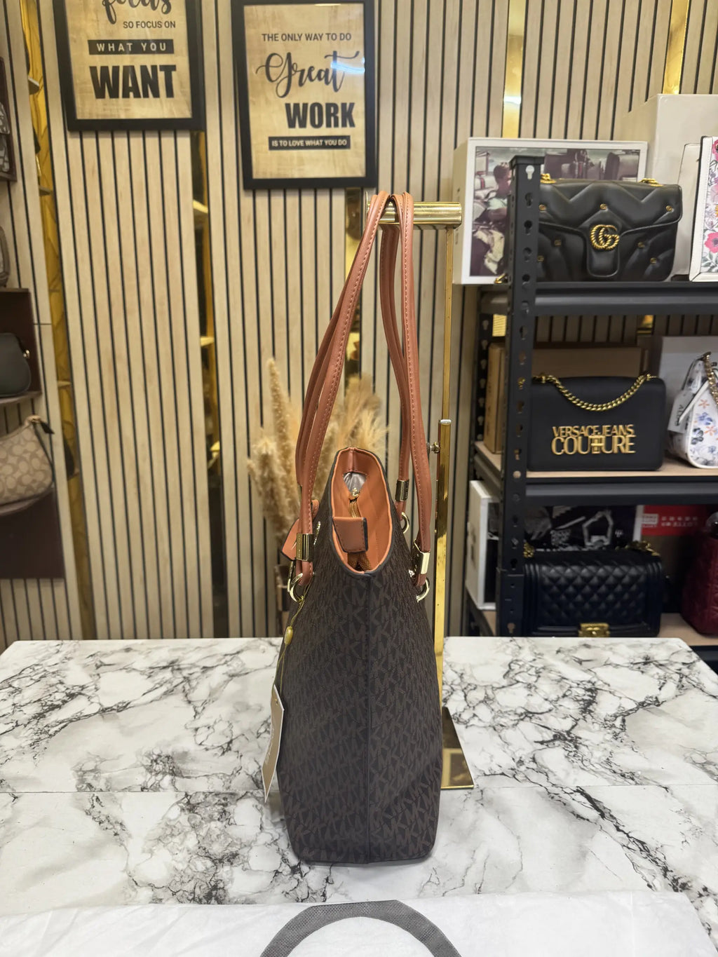 Michael Kors Jet Set Travel Large Logo Tote Bag  With Dust Bag Coffee Brown