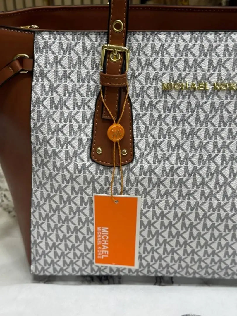 Michael Kors Jet Set Travel Signature Logo Large Top-Zip Tote Bag With Dust Bag Beige Brown
