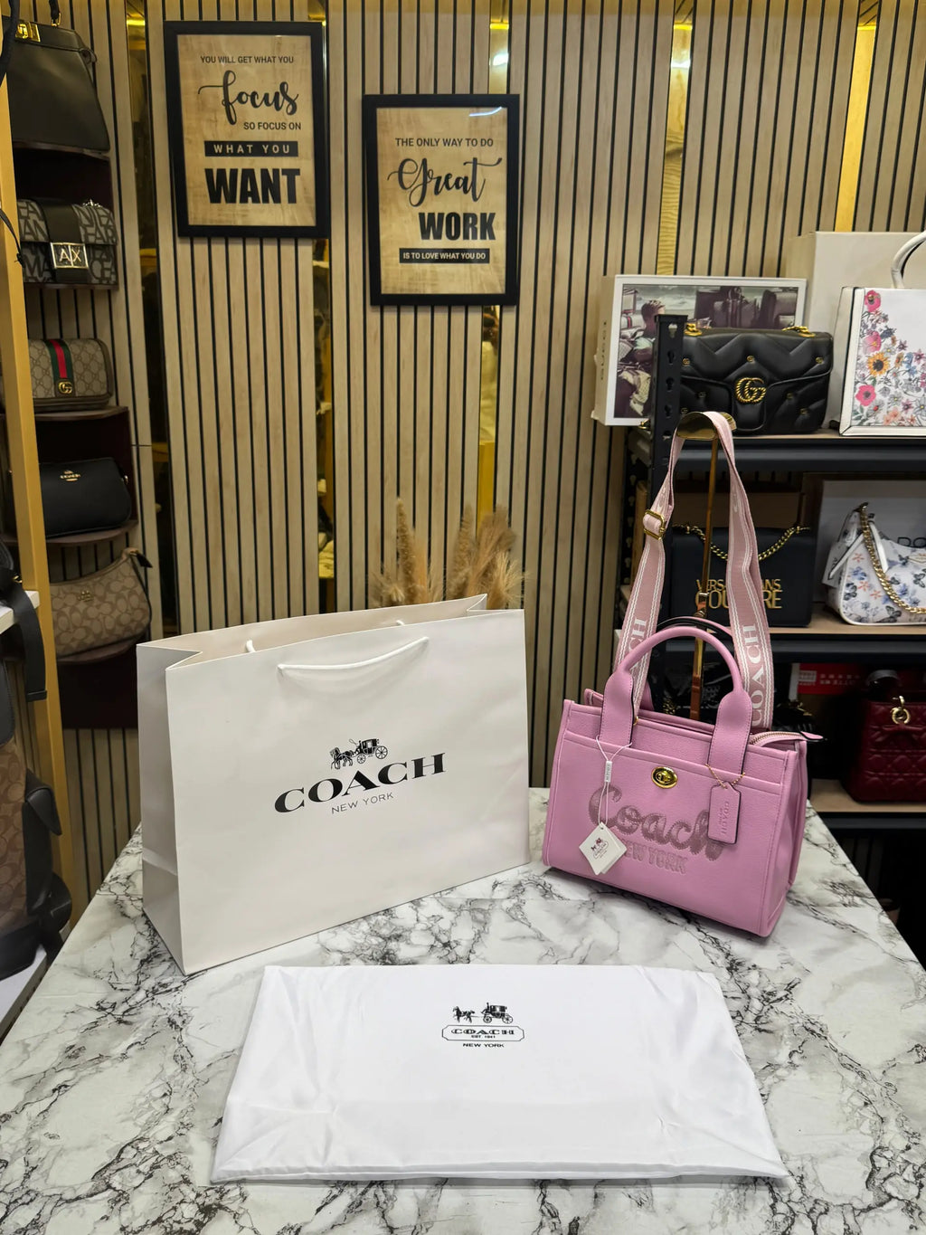 COACH CARGO TOTE IN CANVAS WITH DUST BAG AND CARRY BAG PINK 3750