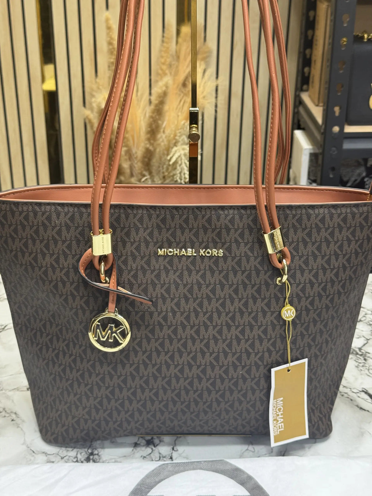 Michael Kors Jet Set Travel Large Logo Tote Bag  With Dust Bag Coffee Brown