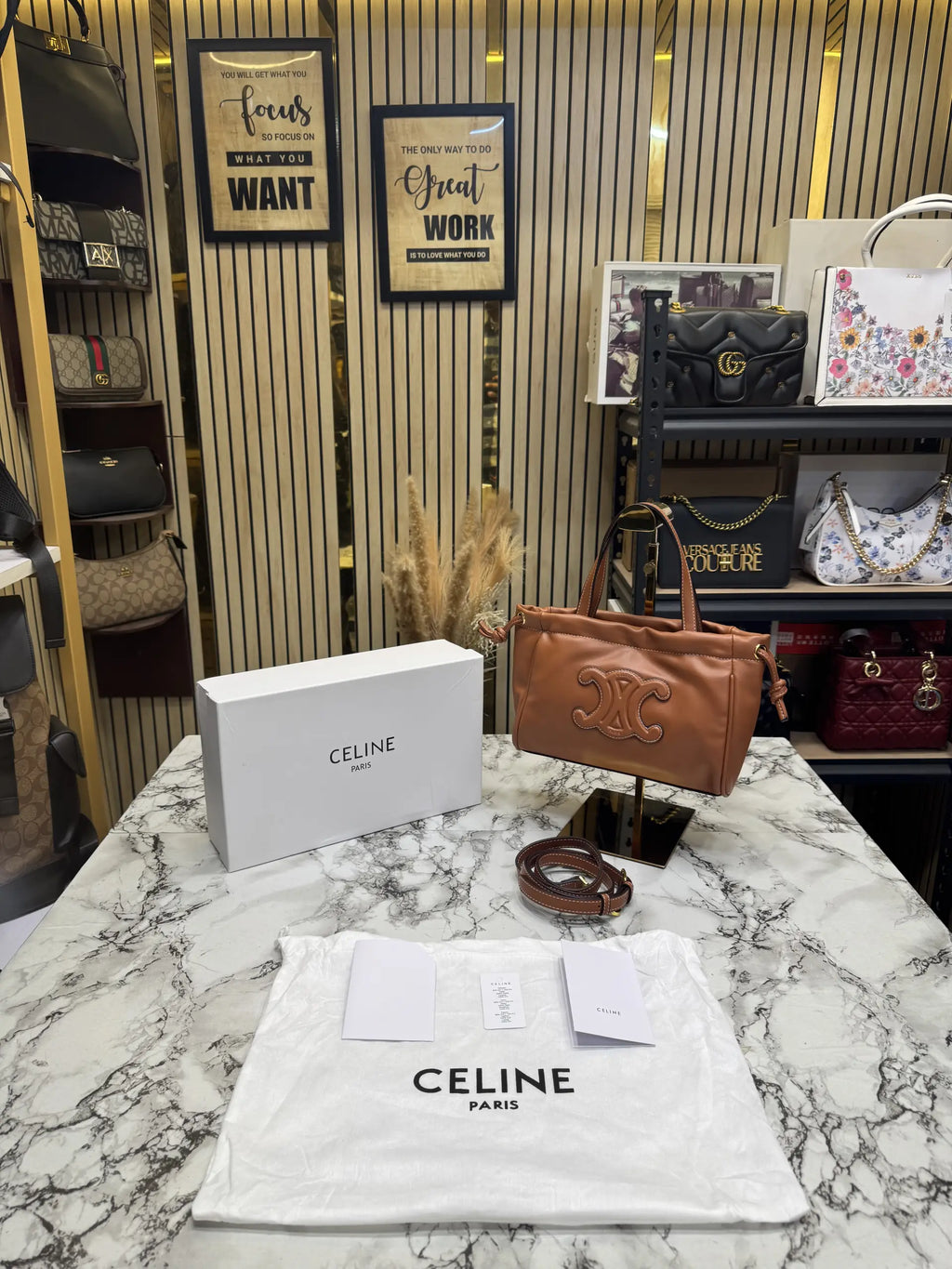 Celine Cabas Cuir Triomphe Bag With OG Box And Dust Bag - Brown