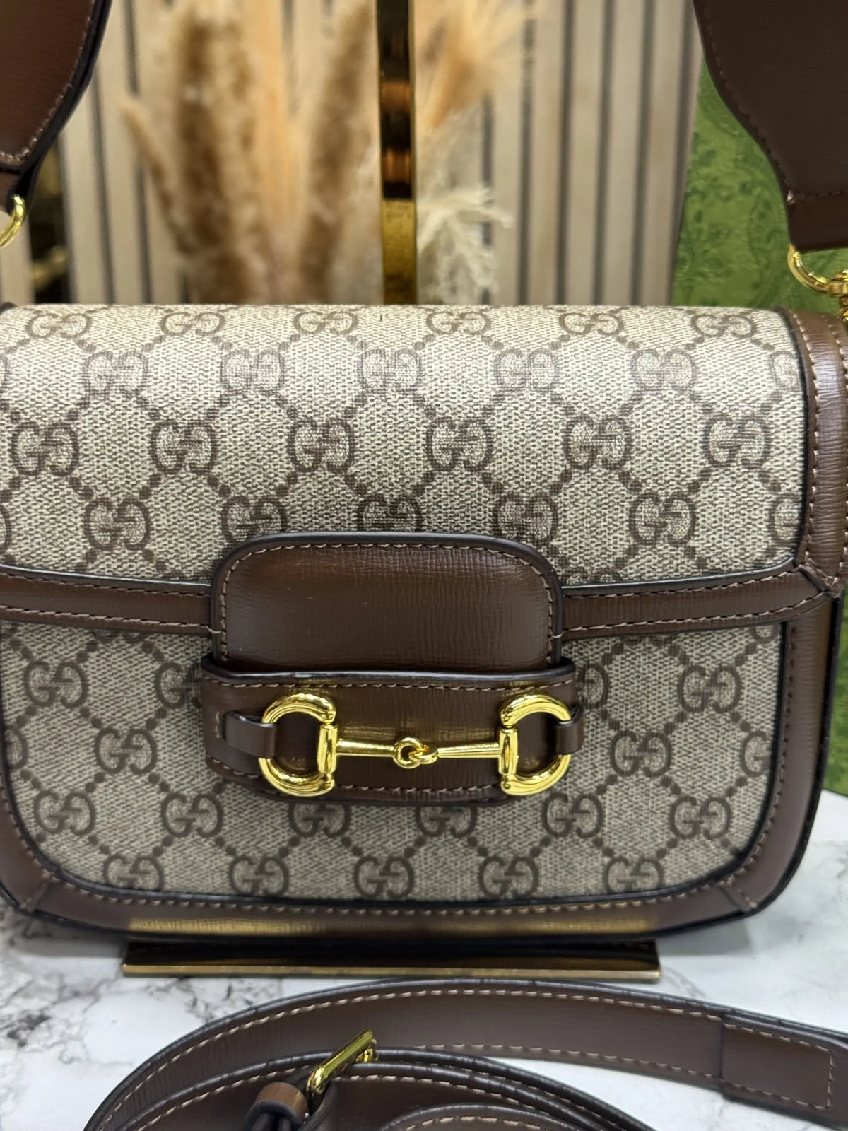 Gucci Horsebit 1955 Shoulder Bag GG Supreme Brown With Double Box Carry Bag  Dust Bag 658574