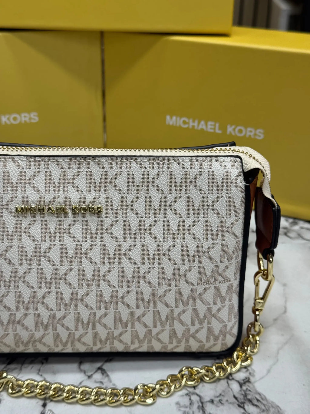 Michael Kors Signature Logo Chain Crossbody  Vanilla  Tan 1930