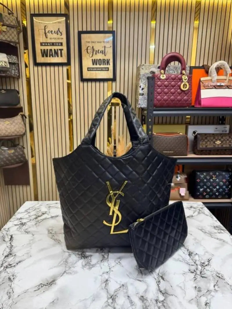 Yves Sain t Laurent YSL Maxi Tote Bag Wit atching Wallet Includes Dust Bag Black