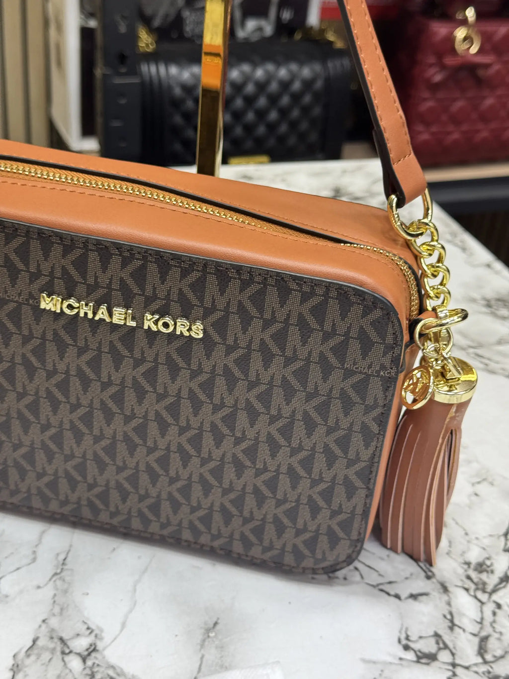 Michael Kors Jet Set Medium Logo Camera Bag Coffee Brown With Box  Dust Bag 60688