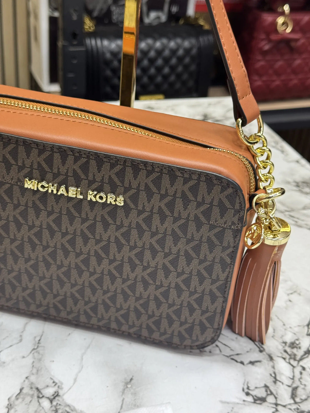 Michael Kors Jet Set Medium Logo Camera Bag Coffee Brown With Box  Dust Bag 60688