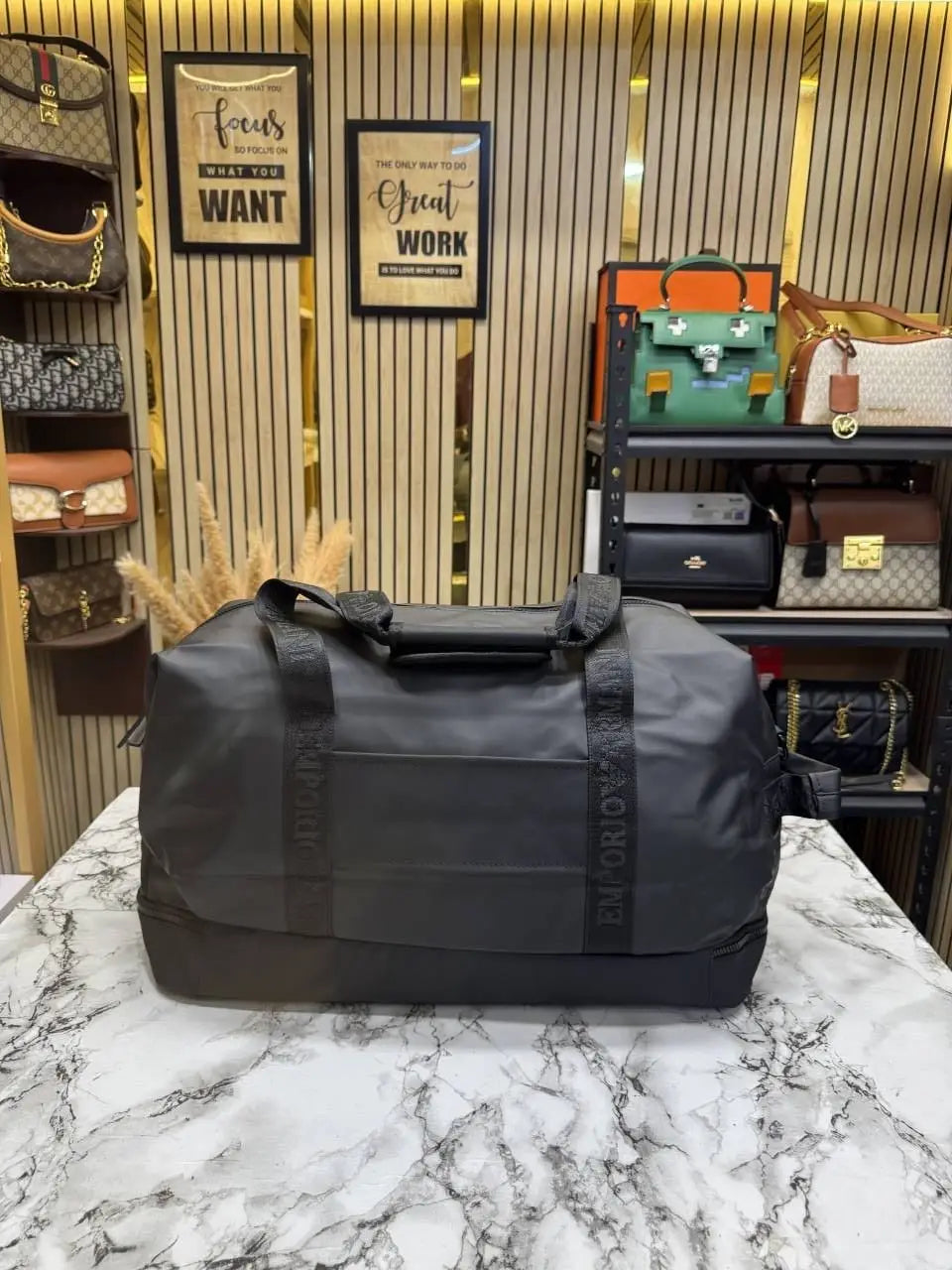 Emporio Armani Signature Black Weekender Duffle Bag A16007