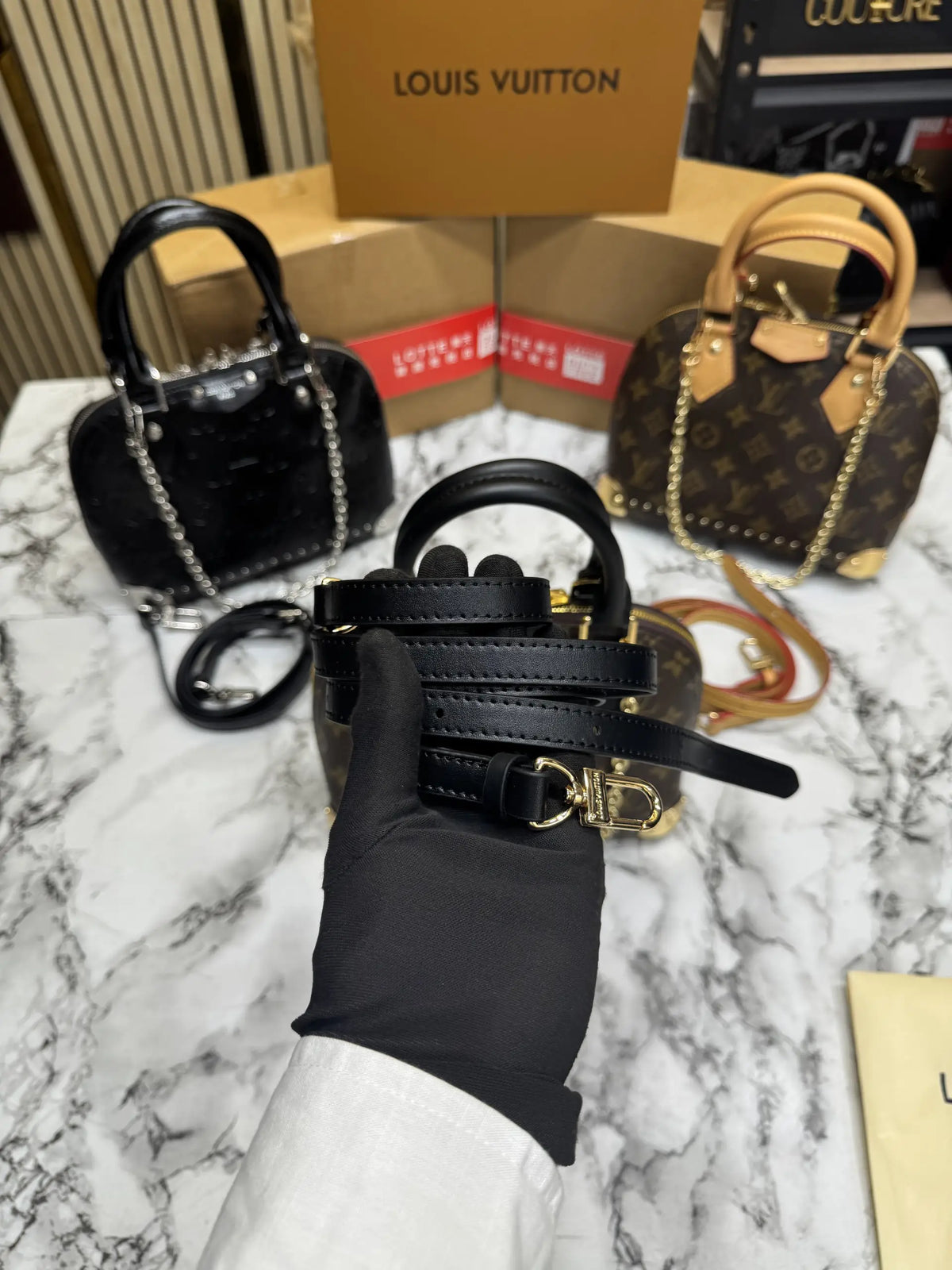 LOUIS VUITTON ALMA TRUNK BB MONOGRAM PREMIUM BAG WITH OG DOUBLE BOX AND DUST BAG BLACK