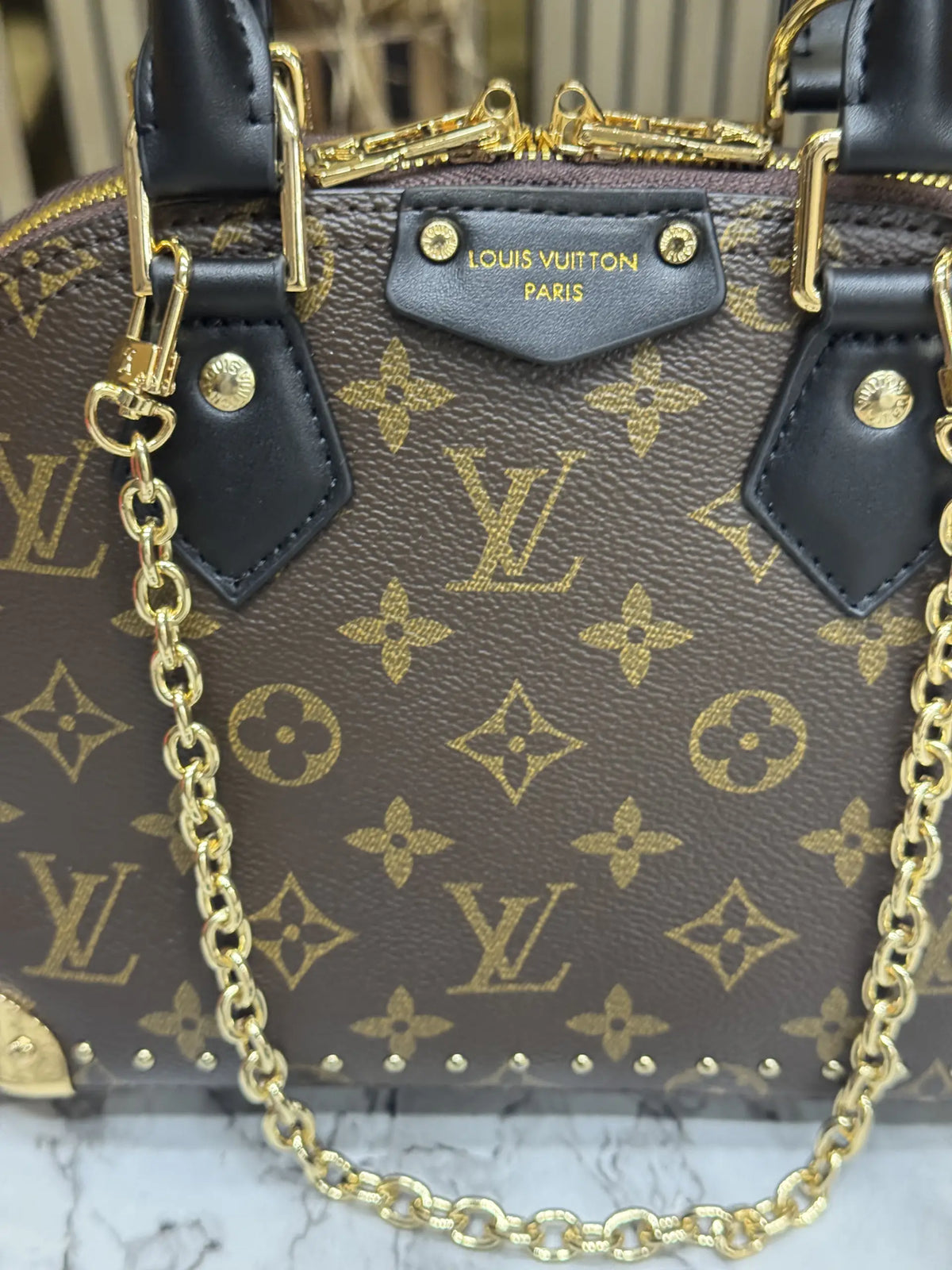 LOUIS VUITTON ALMA TRUNK BB MONOGRAM PREMIUM BAG WITH OG DOUBLE BOX AND DUST BAG COFFEE BLACK