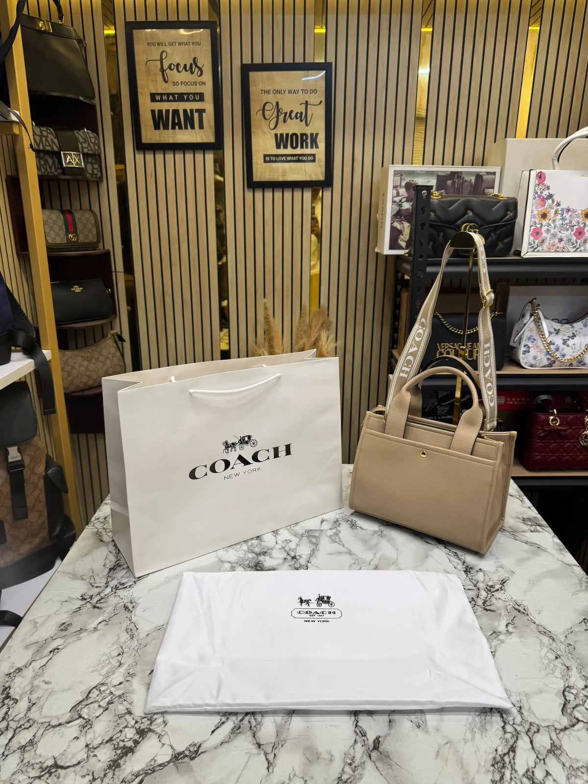 COACH CARGO TOTE IN CANVAS WITH DUST BAG AND CARRY BAG APRICOT 3750