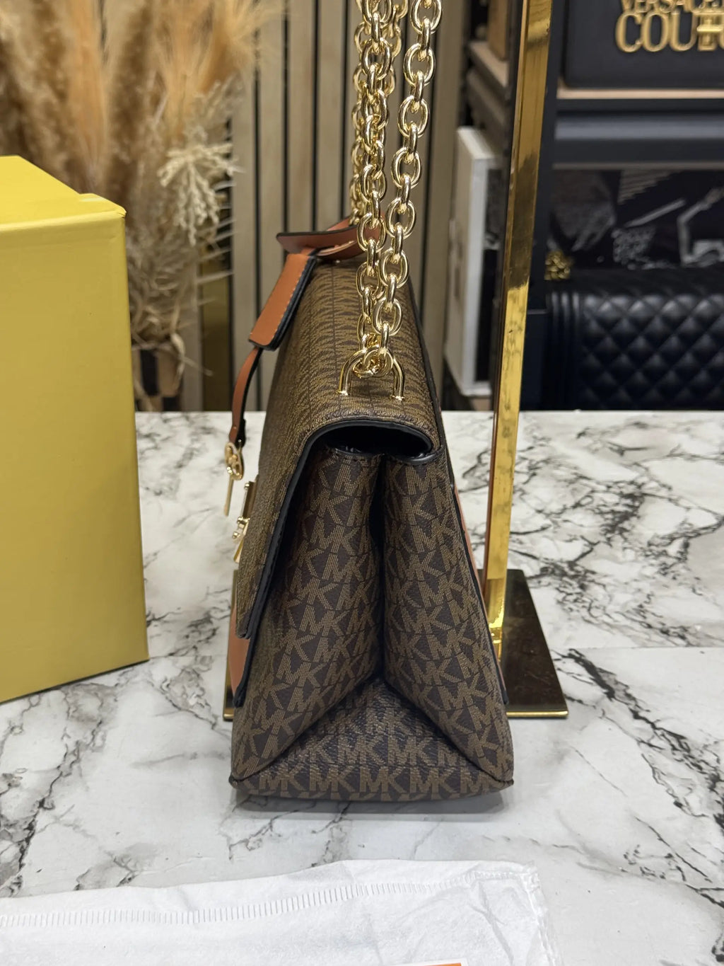 Michael Kors Parker Signature Shoulder Bag With OG Box And Dust Bag  Coffee Brown