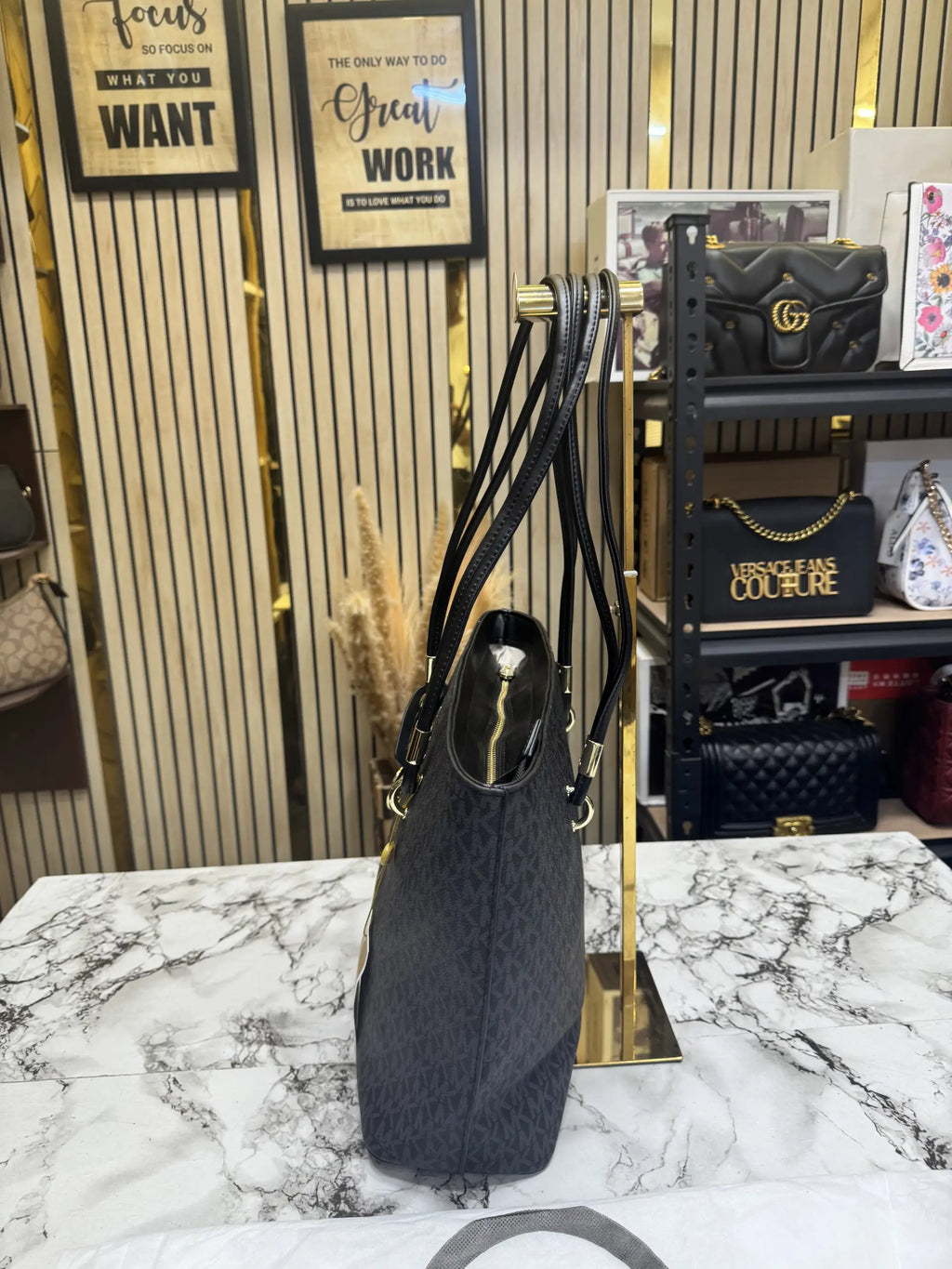 Michael Kors Jet Set Travel Large Logo Tote Bag  With Dust Bag  Black