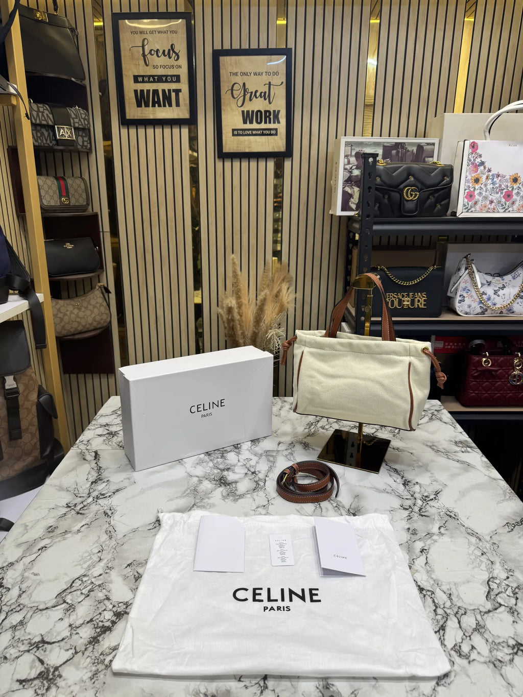 Celine Cabas Cuir Triomphe Bag With OG Box And Dust Bag  CreamWhite