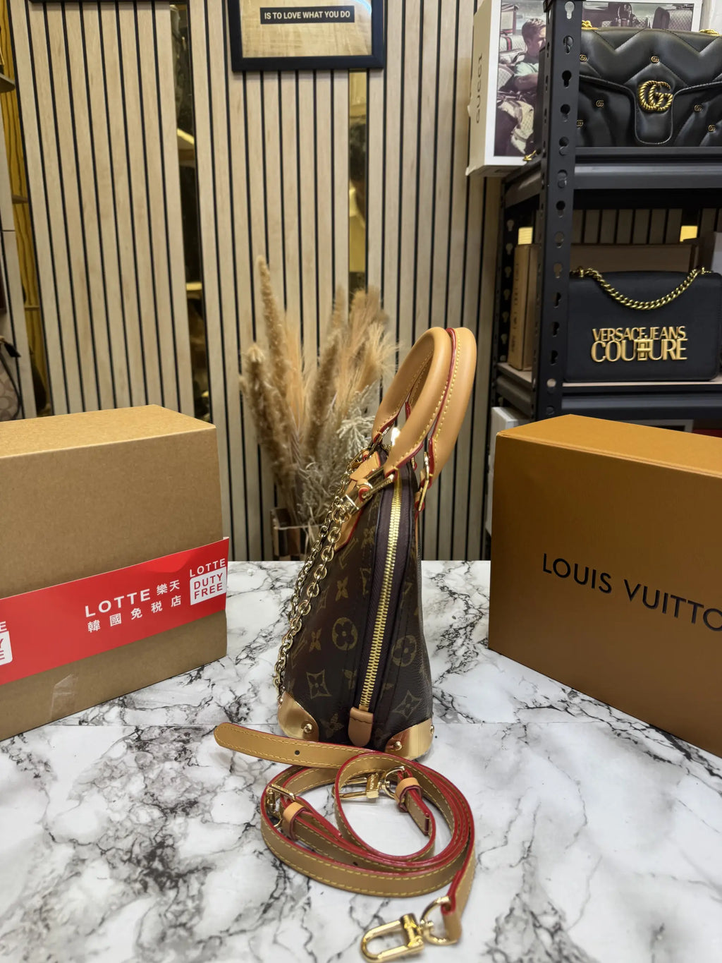 LOUIS VUITTON ALMA TRUNK BB MONOGRAM PREMIUM BAG WITH OG DOUBLE BOX AND DUST BAG COFFEE BROWN