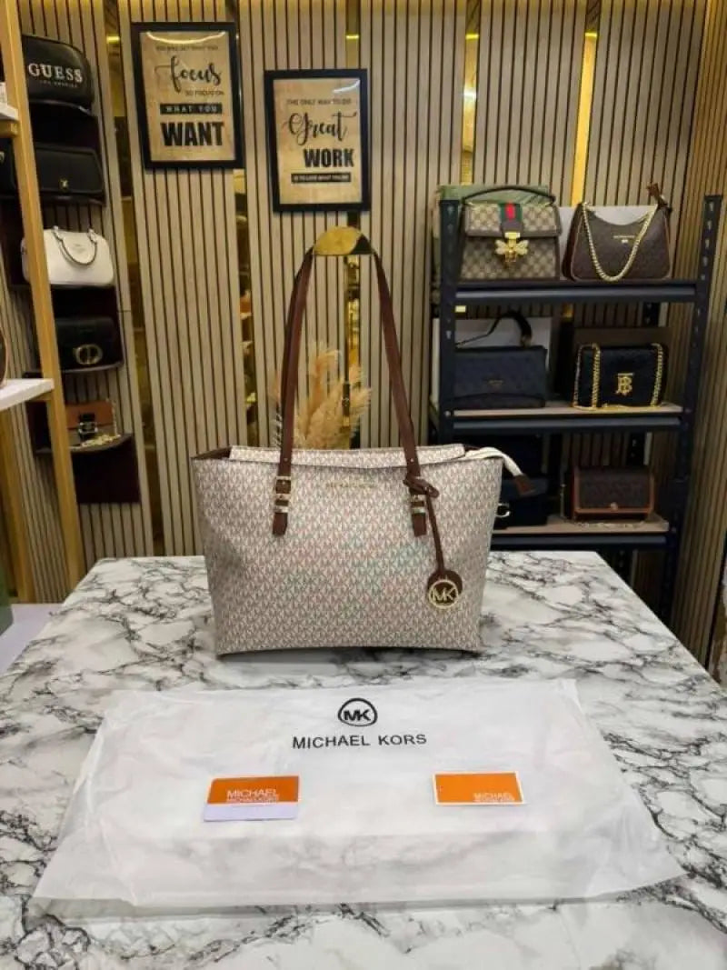 Michael Kors Jet Set Zip Logo Large Tote Bag With Dust Bag Beige M04