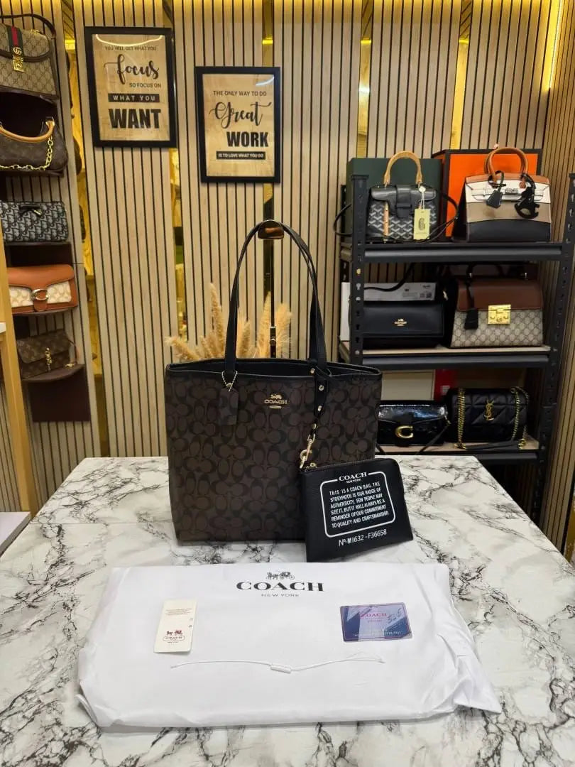 Coach City Tote Signature Canvas Tote Bag Including Pouch And Dust Bag Coffee 8020