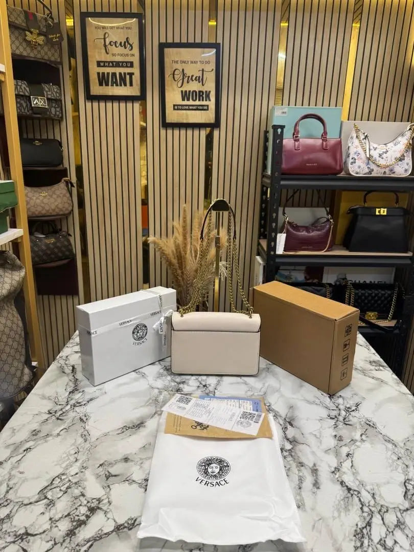 Versace Jeans Couture Logo Flap Shoulder Bag with Double Box And Dust Bag White 79513