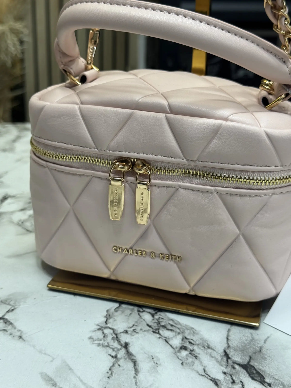 Charles  Keith Alva Quilted Top Handle Bag With OG Box  Pink