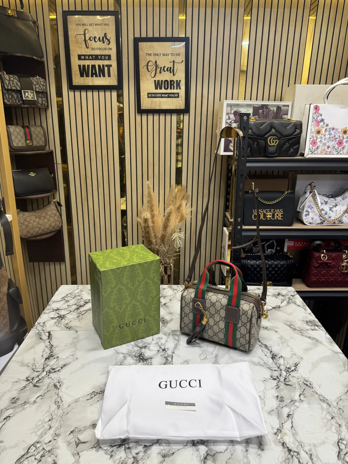 Gucci Ophidia GG Supreme Mini Top Handle Bag With OG Box And Dust Bag  Brown 918