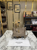 Guess Monogram Logo Satchel Bag Beige With Dust Bag