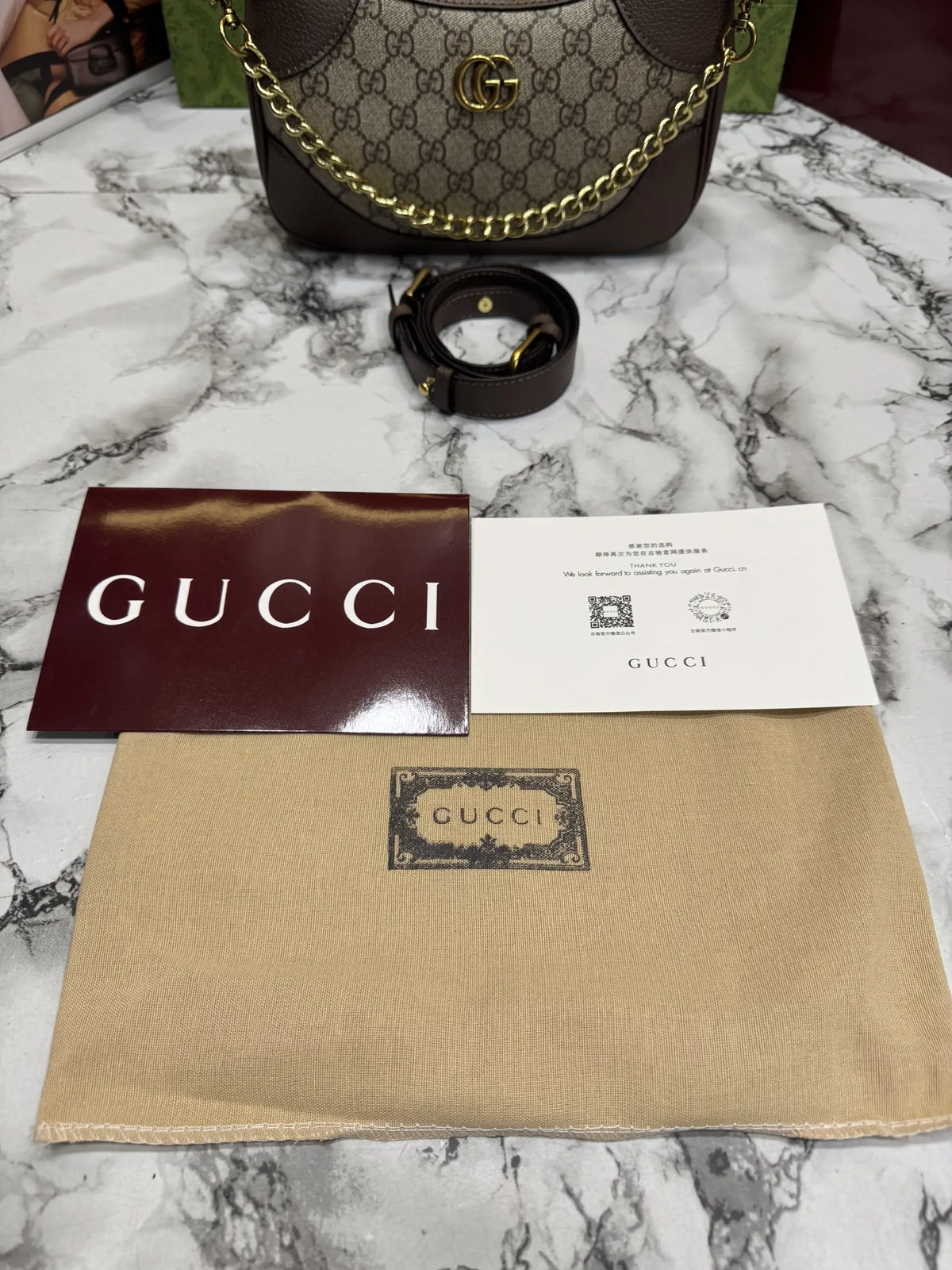 Gucci GG Monogram Chain Shoulder Bag With OG Double Box And Dust Bag Including Carry Bag 731817