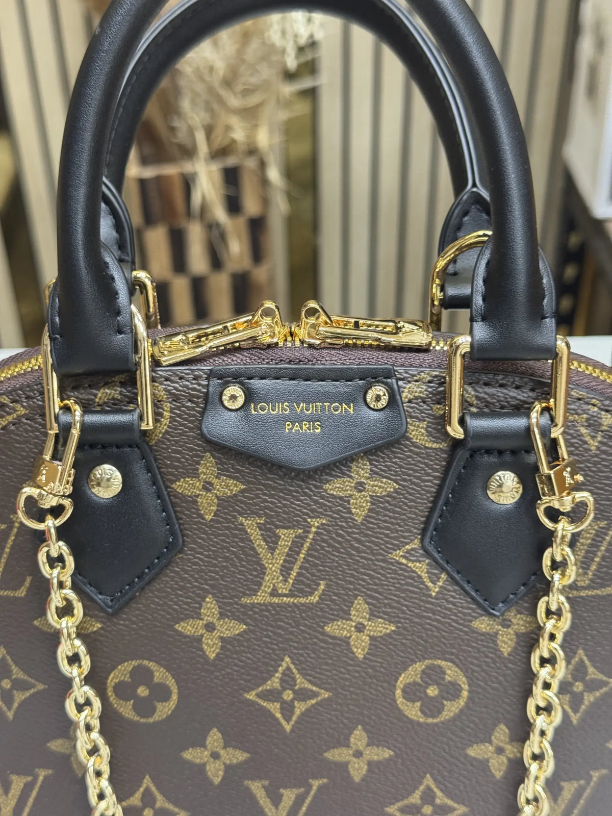 LOUIS VUITTON ALMA TRUNK BB MONOGRAM PREMIUM BAG WITH OG DOUBLE BOX AND DUST BAG COFFEE BLACK