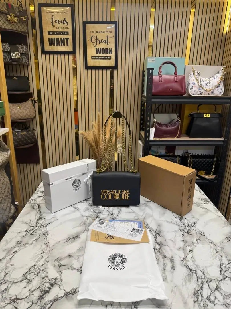 Versace Jeans Couture Logo Flap Shoulder Bag with Double Box And Dust Bag Black 79513
