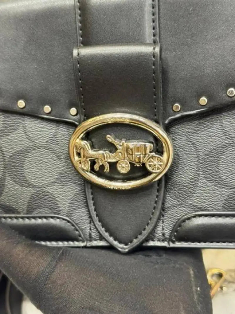 COACH GEORGIE SHOULDER BAG IN COLORBLOCK SIGNATURE CANVAS WITH RIVETS  OG BOX AND DUST BAG BLACK